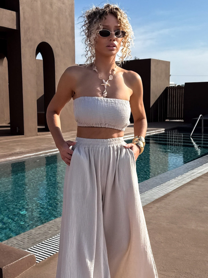 Béžový mušelínový crop top BALEEN pás přes prsa (Veľkosť ONESIZE)