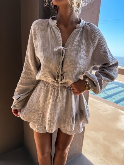 Béžový mušelínový komplet košile se sukní BLISS (Veľkosť ONESIZE)