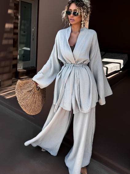 Béžový mušelínový zavazovací cardigan CHANIA (Veľkosť ONESIZE)