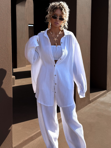 Biela mušelínová letná oversize košeľa MEKATHY