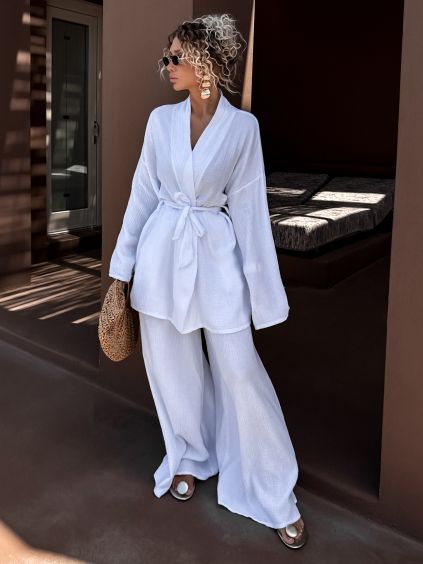 Bílý mušelínový zavazovací cardigan CHANIA (Veľkosť ONESIZE)