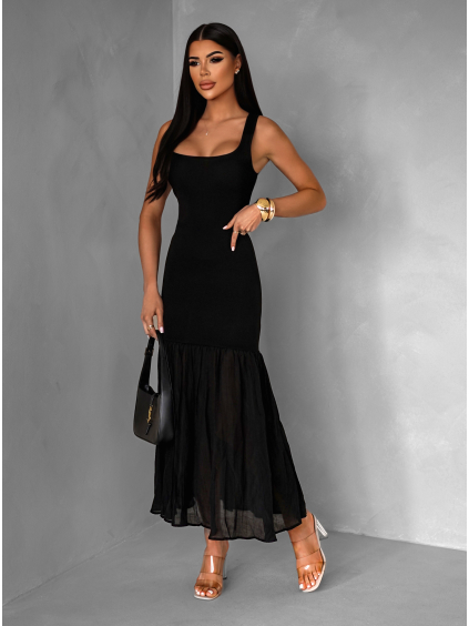 Černé dlouhé elegantní šaty FINIASA (Veľkosť M/L)