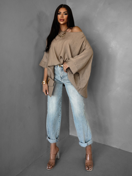 Hnedá oversize tunika LYONNEL s dlhým rukávom