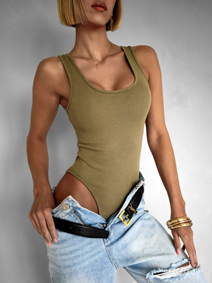 Khaki bavlněné basic body CIMILO (Veľkosť M/L)