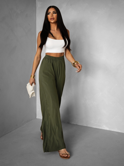 Khaki lehké široké letní kalhoty ARRYKE (Veľkosť ONESIZE)