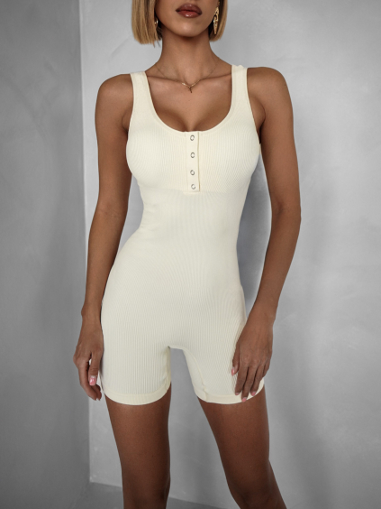 Krémový rebrovaný kraťasový overal ALICAN