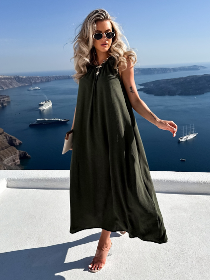 Khaki volné letní šaty SPACIOUS (Veľkosť ONESIZE)