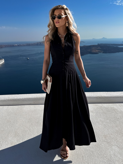 Černé košilové letní elegantní šaty CIELLA (Veľkosť M/L)
