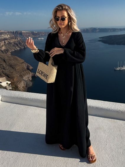 Černé mušelínové dlouhé oversize šaty CHASTE (Veľkosť ONESIZE)