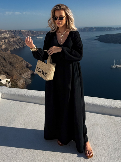 Černé mušelínové dlouhé oversize šaty CHASTE (Veľkosť ONESIZE)
