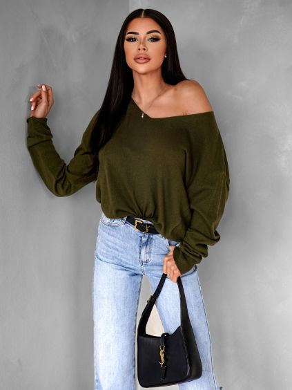 Khaki elegantní volný svetřík TRONDE (Veľkosť ONESIZE)