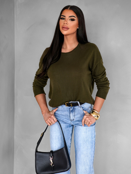Khaki lehký svetřík DROBEN (Veľkosť ONESIZE)