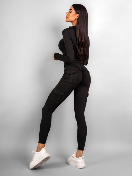Černý push up sportovní elastický komplet SONYA (Veľkosť M/L)