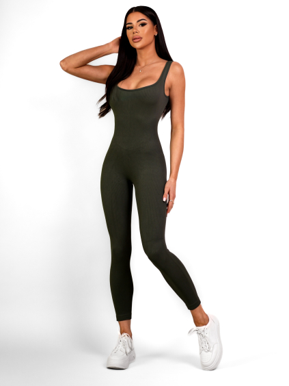 Khaki basic dlouhý žebrovaný overal KENBERG (Veľkosť ONESIZE)