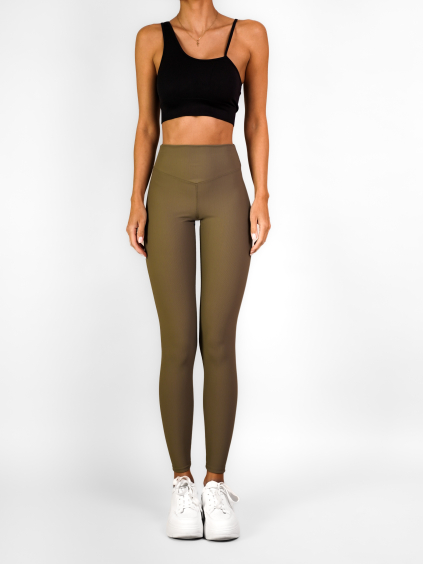 Khaki basic sportovní elastické legíny AVOSIA (Veľkosť L/XL)