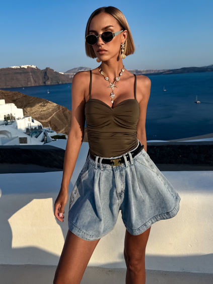 Khaki korzetové body AMIRLAN na ramínka (Veľkosť M/L)