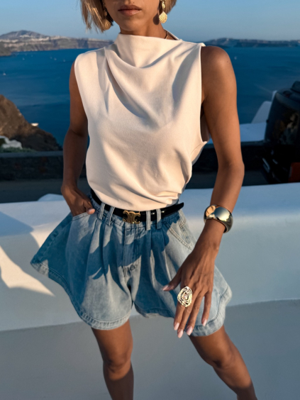 Krémový riasený elegantný top BALEFIRE