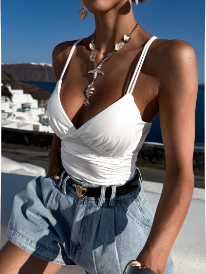 Bílé elegantní body WARDROF s výstřihem (Veľkosť M/L)