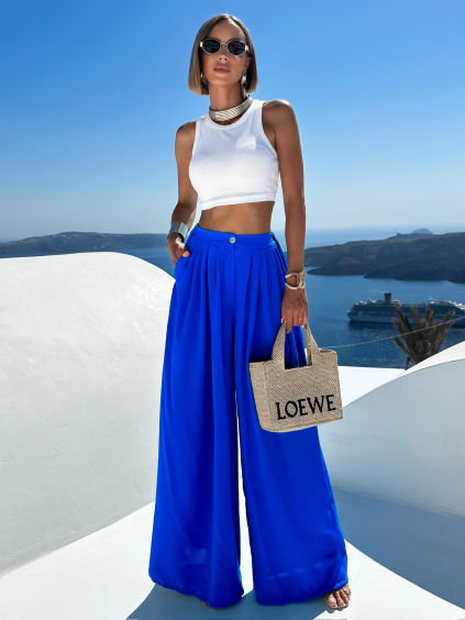 Královsky modré široké extra wide leg kalhoty VATIKA (Veľkosť ONESIZE)