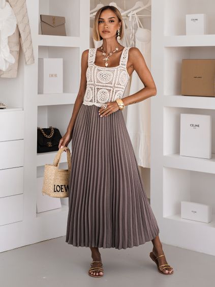 128063 sedohnede dlouhe letni elegantni saty hexiny
