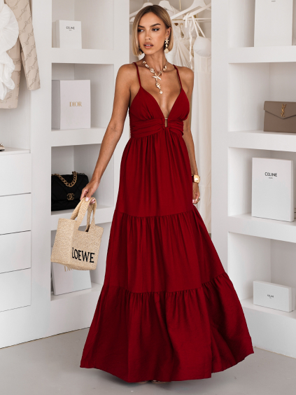 Bordové dlhé letné maxi šaty OPALINE