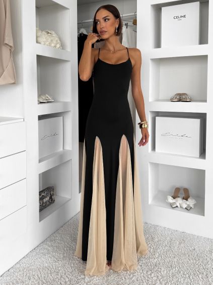 Černé maxi dlouhé elegantní šaty DRELVIK (Veľkosť ONESIZE)