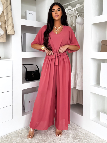 Malinový elegantný dlhý overal LEIRIA (Veľkosť ONESIZE)