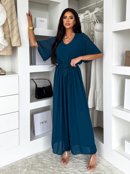 Petrolejový elegantní dlouhý společenský overal LEIRIA (Veľkosť ONESIZE)