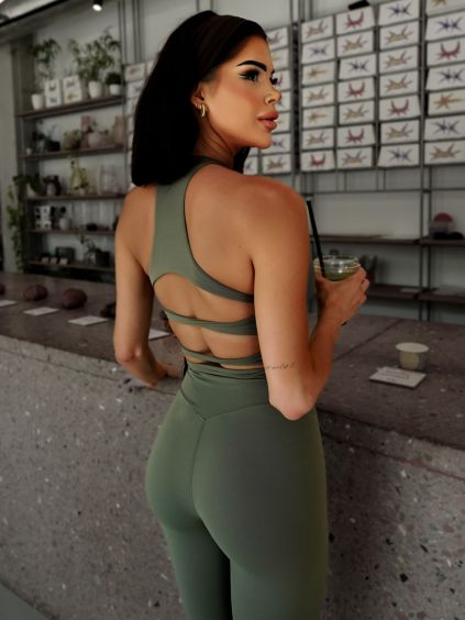 130403 khaki sportovni yoga top caleno