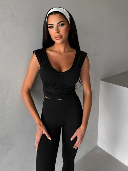 Černý sportovní pilates top LORAMIA (Veľkosť L)