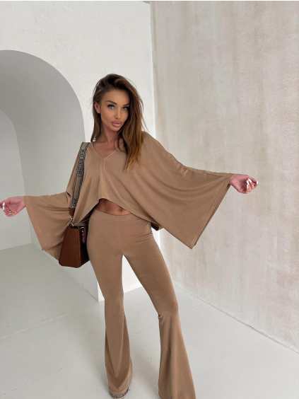 Hnědý elegantní kalhotový komplet URWALE (Veľkosť ONESIZE)