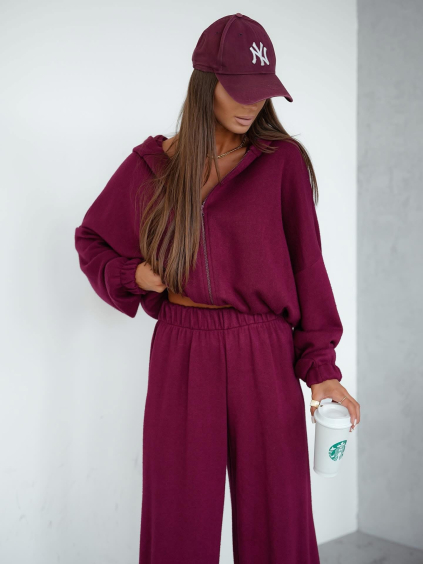 Vínová luxusní široká tepláková souprava MATHUA (Veľkosť ONESIZE)