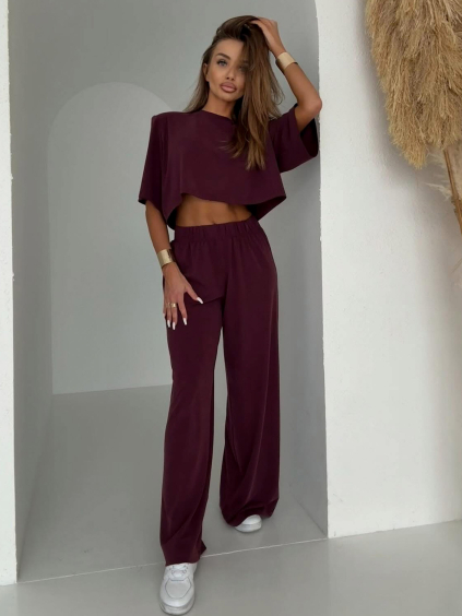 Vínový kalhotový stylový komplet BELLEZA s vycpávkami (Veľkosť ONESIZE)