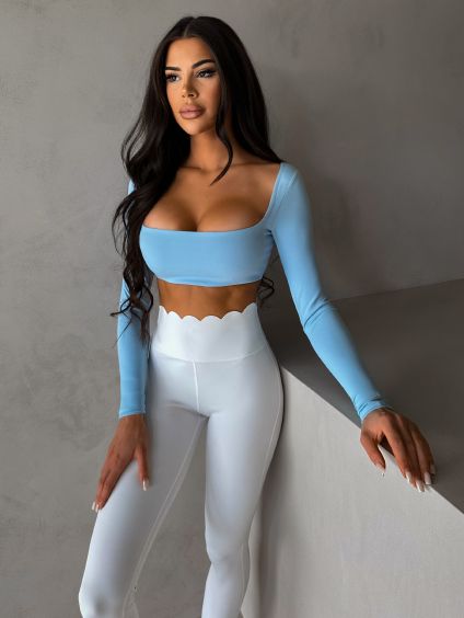 Modrý sportovní crop top EVORIX s dlouhým rukávem (Veľkosť L)