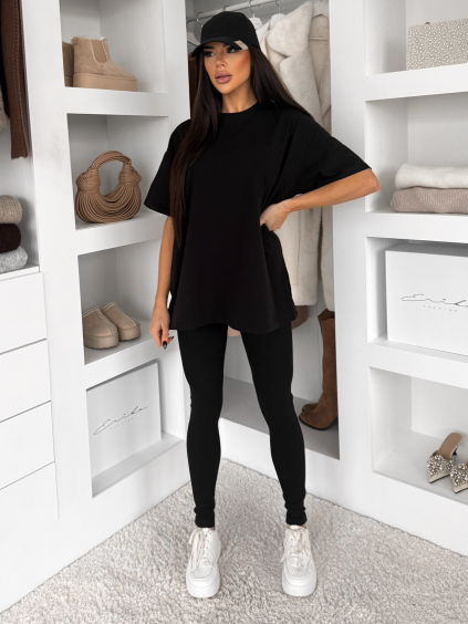 Čierne bavlnené basic tričko LOVETE s krátkym rukávom