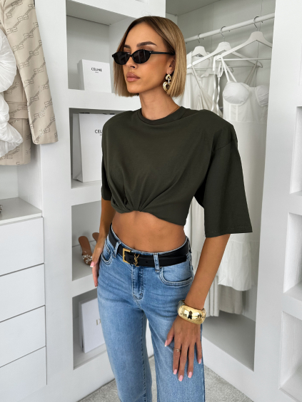 Khaki 100% bavlna oversize tričko DELYS s krátkým rukávem (Veľkosť ONESIZE)