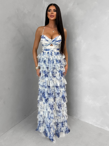 Krémové plesové dlhé tylové šaty ZORELLE s volánikmi