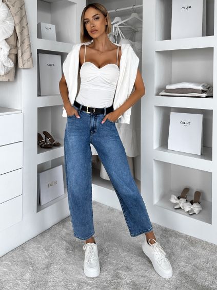 Modré stylové mom široké džíny DAISY (Veľkosť L)