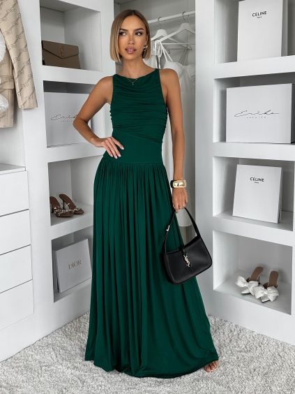 Zelené elegantní dlouhé šaty LORAVIA (Veľkosť L)