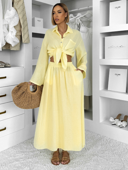Žlutý mušelínový košilový komplet BELIANE se sukní (Veľkosť ONESIZE)