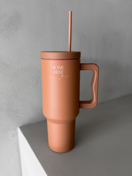 Hnědý nerezový termohrnek s brčkem 1000ml VENTO (Veľkosť ONESIZE)