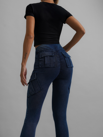 Modré tvarující legíny ERONEL s push-up efektem a kapsami (Veľkosť M)