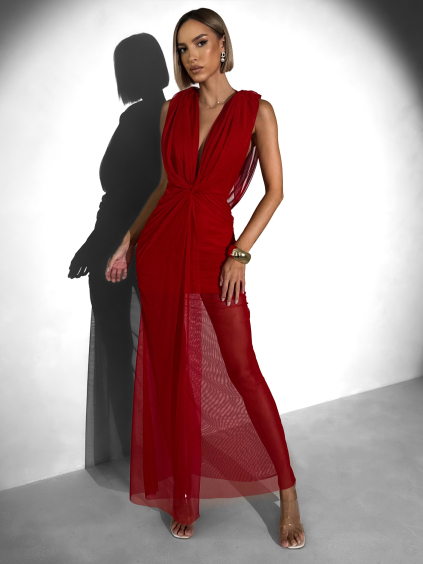 Červené tylové dlouhé šaty FALDARY (Veľkosť ONESIZE)