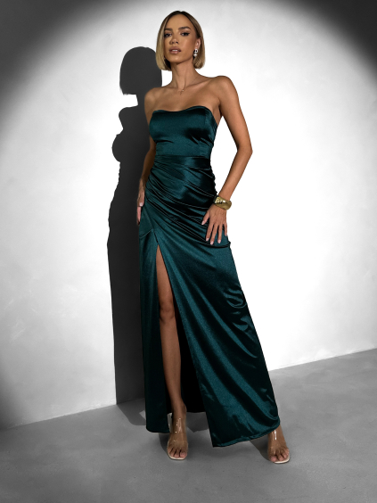 Smaragdové společenské dlouhé korzetové šaty KARLOT (Veľkosť ONESIZE)