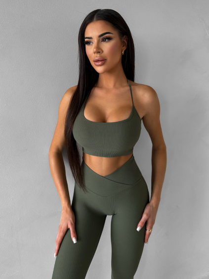 Khaki sportovní jóga podprsenka HALIRA (Veľkosť L)