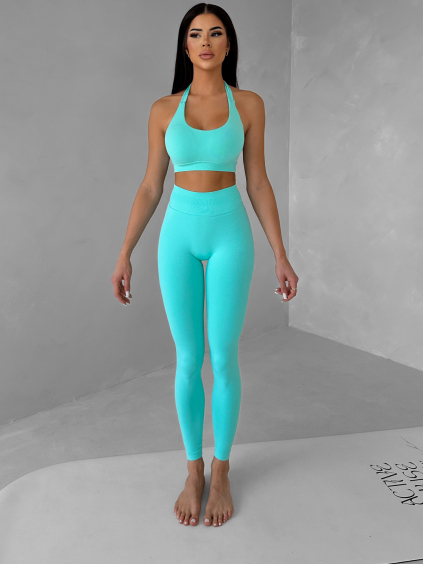 Tyrkysové push up fitness legíny KARENI (Veľkosť L)