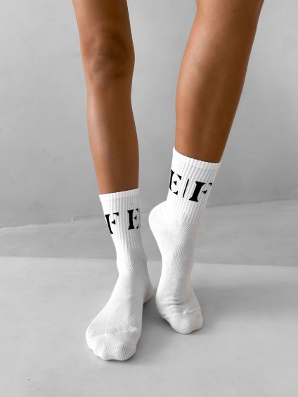 Bílé vysoké ponožky ERIKA FASHION Bolt (Veľkosť 35-38)