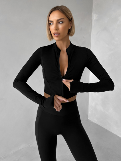 Černá sportovní lehká mikina OVATA na zip (Veľkosť L)