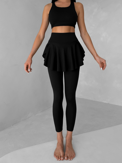 Černé jóga sportovní legíny se sukní KAVINO (Veľkosť L)