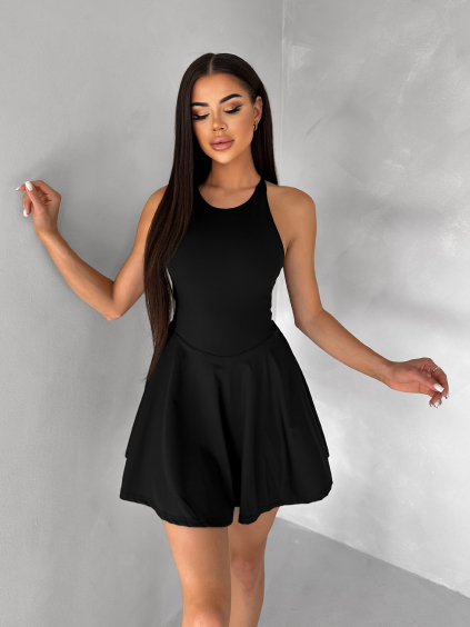 Černé tenisové krátké šaty ROUTALA (Veľkosť L)